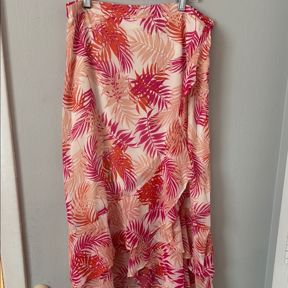 Blue Rain Pink and Orange Asymmetrical Wrap Midi Skirt